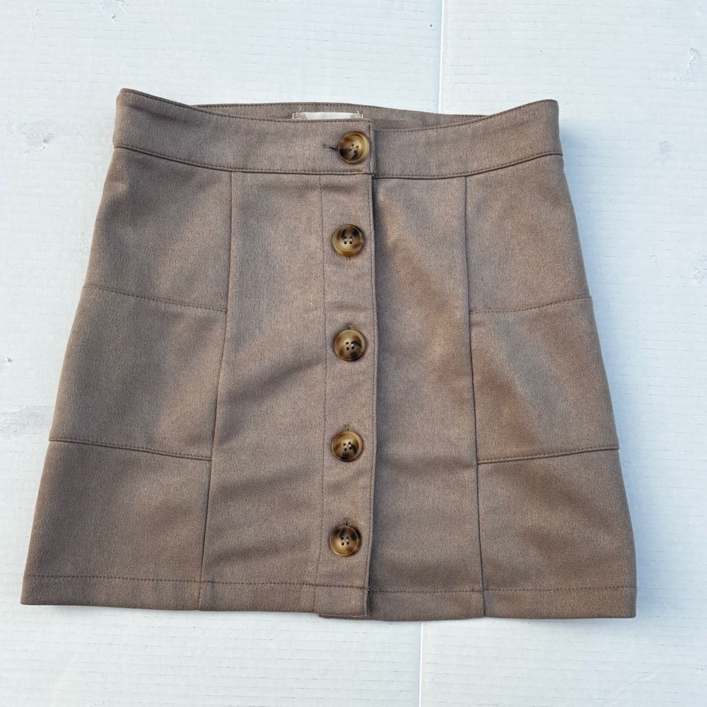 Altar’d State Faux Suede Button-Front A-Line Tan Skirt Size XS
